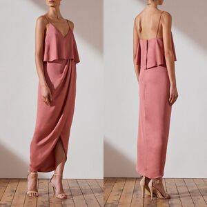 Shona Joy Dress Luxe Cocktail Frill Drape Dress Size 6 Rose Pink Spaghetti Strap